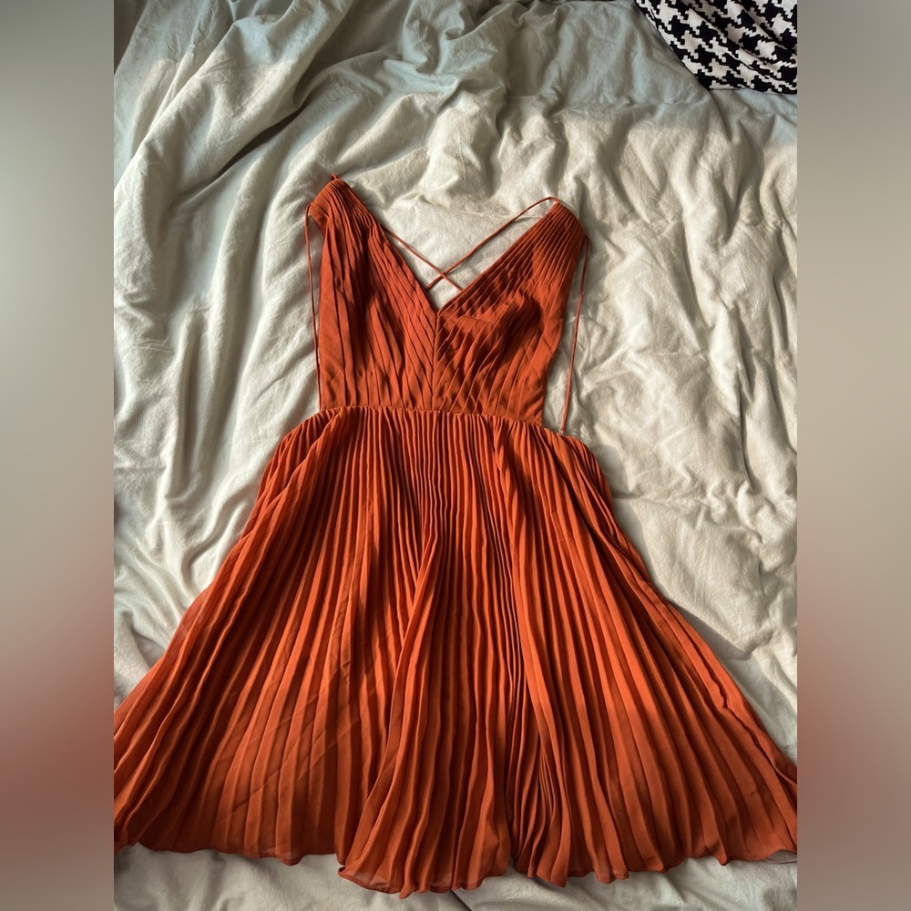 Fame & Partners Pleated Burnt Orange Dress US 12